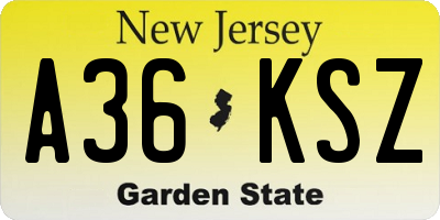 NJ license plate A36KSZ