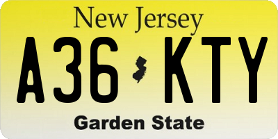 NJ license plate A36KTY