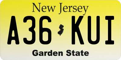 NJ license plate A36KUI