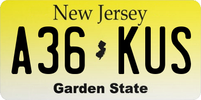 NJ license plate A36KUS