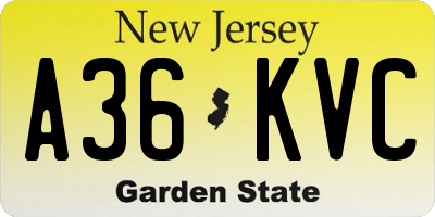 NJ license plate A36KVC