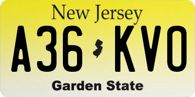 NJ license plate A36KVO