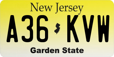 NJ license plate A36KVW