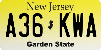 NJ license plate A36KWA