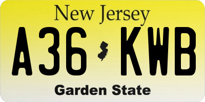 NJ license plate A36KWB