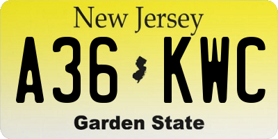 NJ license plate A36KWC
