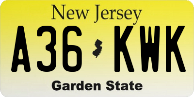 NJ license plate A36KWK