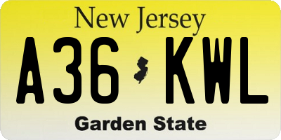 NJ license plate A36KWL