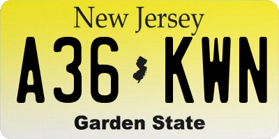 NJ license plate A36KWN