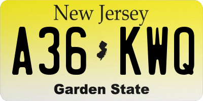 NJ license plate A36KWQ
