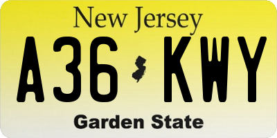 NJ license plate A36KWY