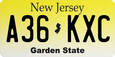 NJ license plate A36KXC