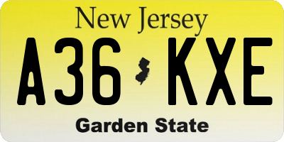NJ license plate A36KXE