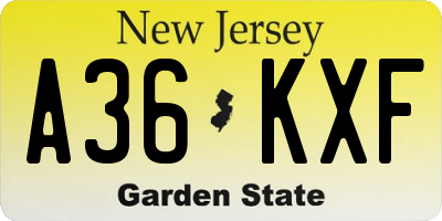 NJ license plate A36KXF