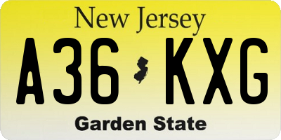 NJ license plate A36KXG