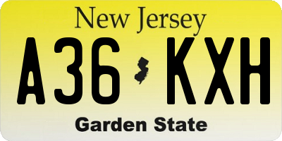 NJ license plate A36KXH