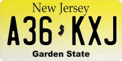 NJ license plate A36KXJ