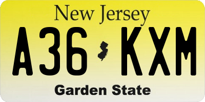 NJ license plate A36KXM