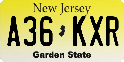 NJ license plate A36KXR