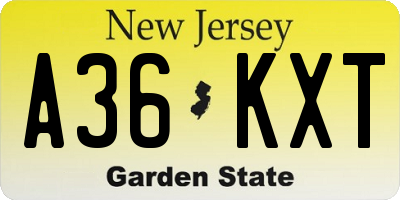 NJ license plate A36KXT