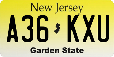 NJ license plate A36KXU