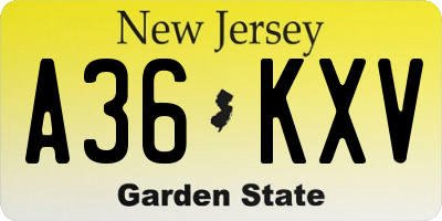 NJ license plate A36KXV
