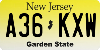 NJ license plate A36KXW