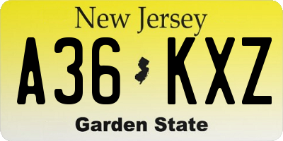 NJ license plate A36KXZ