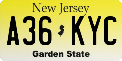 NJ license plate A36KYC