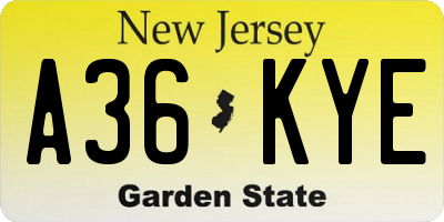 NJ license plate A36KYE