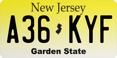NJ license plate A36KYF