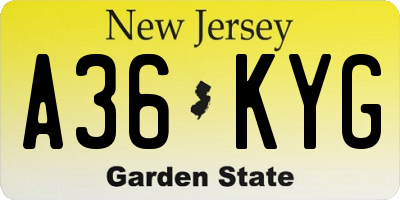 NJ license plate A36KYG