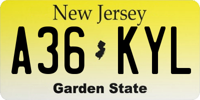 NJ license plate A36KYL