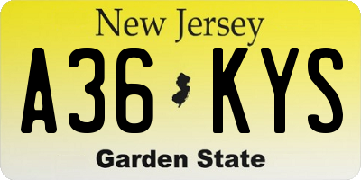 NJ license plate A36KYS