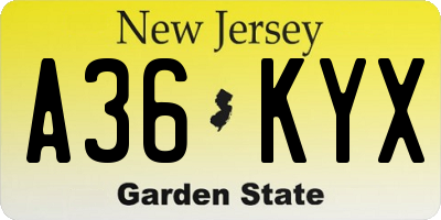 NJ license plate A36KYX