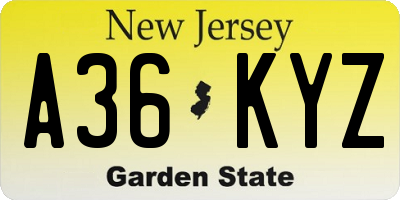 NJ license plate A36KYZ