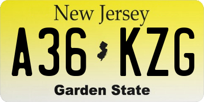 NJ license plate A36KZG