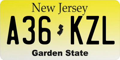 NJ license plate A36KZL