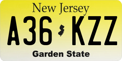 NJ license plate A36KZZ