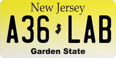 NJ license plate A36LAB