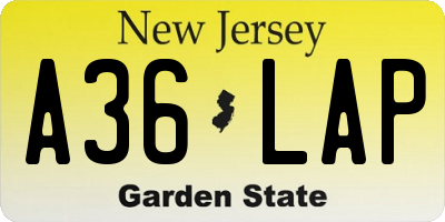 NJ license plate A36LAP