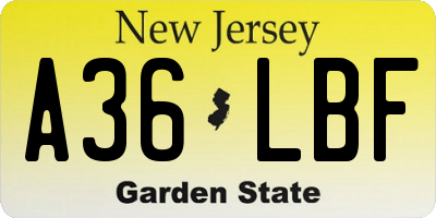 NJ license plate A36LBF