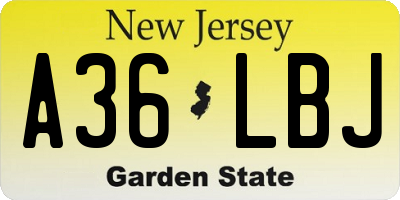 NJ license plate A36LBJ
