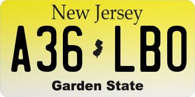 NJ license plate A36LBO