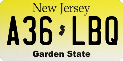 NJ license plate A36LBQ