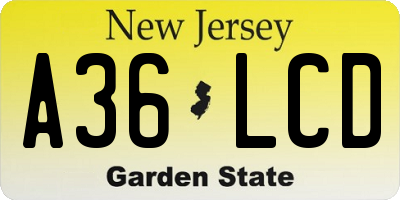 NJ license plate A36LCD