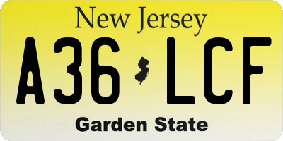 NJ license plate A36LCF