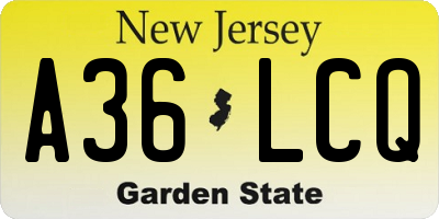 NJ license plate A36LCQ