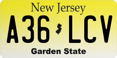 NJ license plate A36LCV
