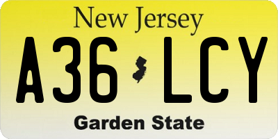 NJ license plate A36LCY